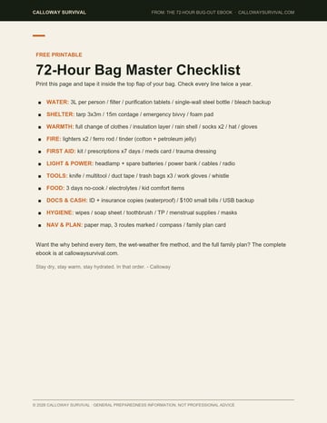 The printed Master Checklist page